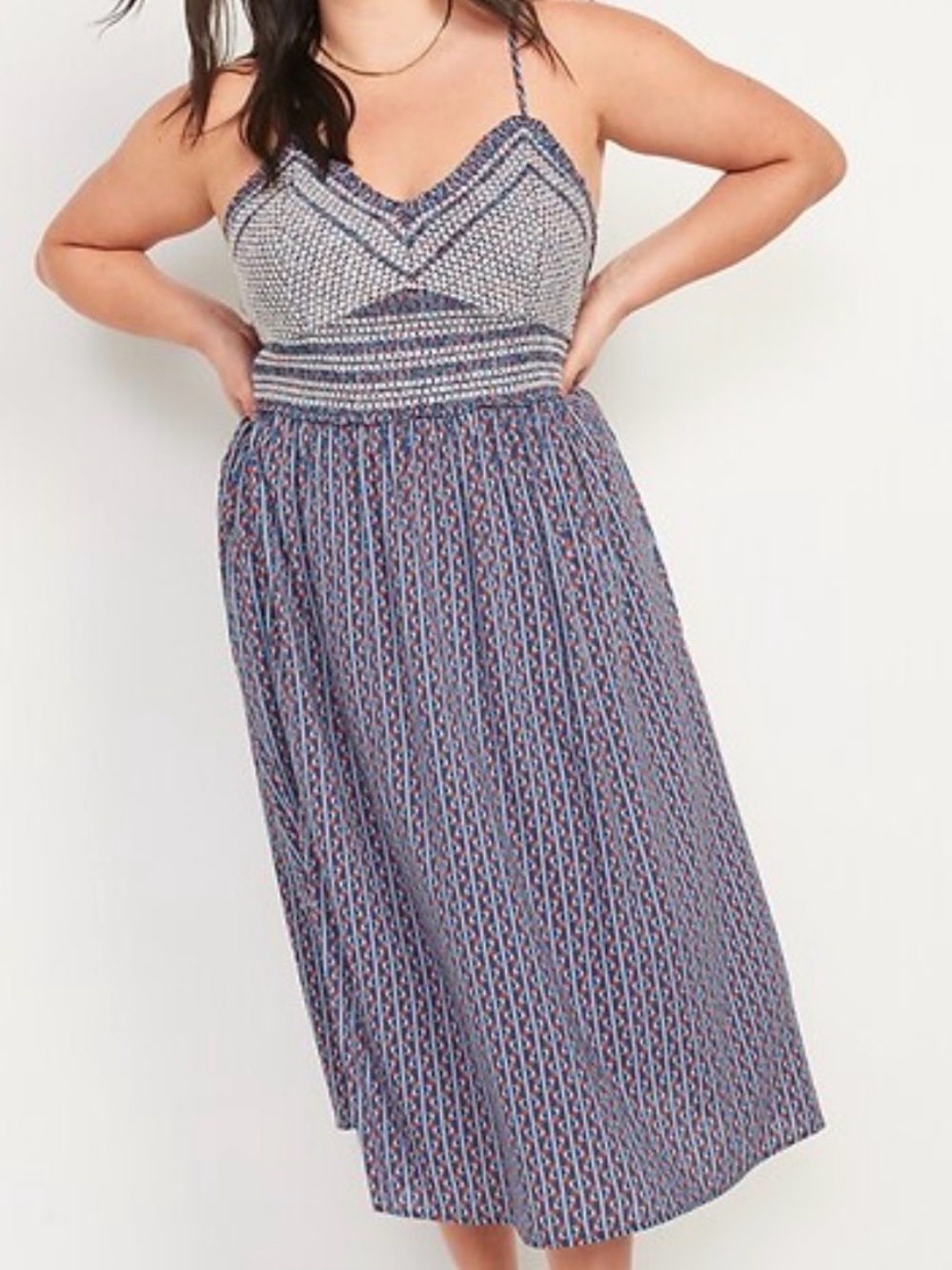Old Navy XXL Floral Smocked Maxi Dress Blue Red Boho Cottagecore Sundress